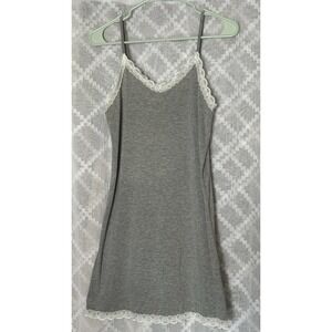 Y2K Gray Lace Trim Cami Dress Slip Mini Twee Coquette Soft Girl Fairycore